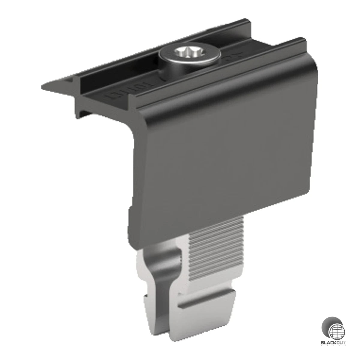 Die Classic Wide Endklemme von Schletter sichert PV-Module mit Rahmen-Höhen von 30 bis 40 mm zuverlässig am Rand der Modulreihe — mit integriertem Erdungspin für normgerechte Erdung ohne Zusatzbauteile.