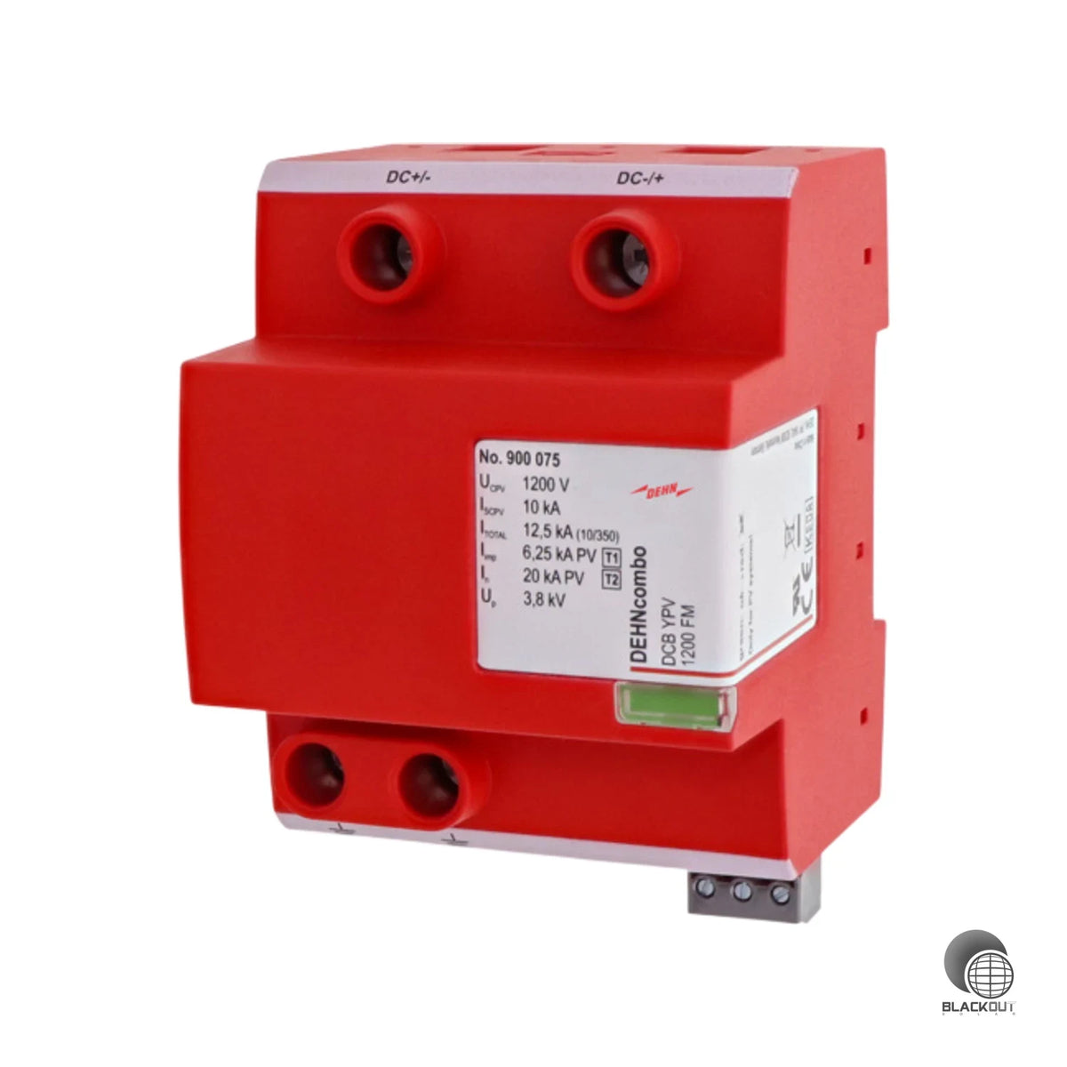 Blitzstrom- und Überspannungsschutz Typ 1+2 für Photovoltaik-Generatorstromkreise bis 1200 V DC — schützt Wechselrichter zuverlässig auch bei direkten Blitzeinschlägen.