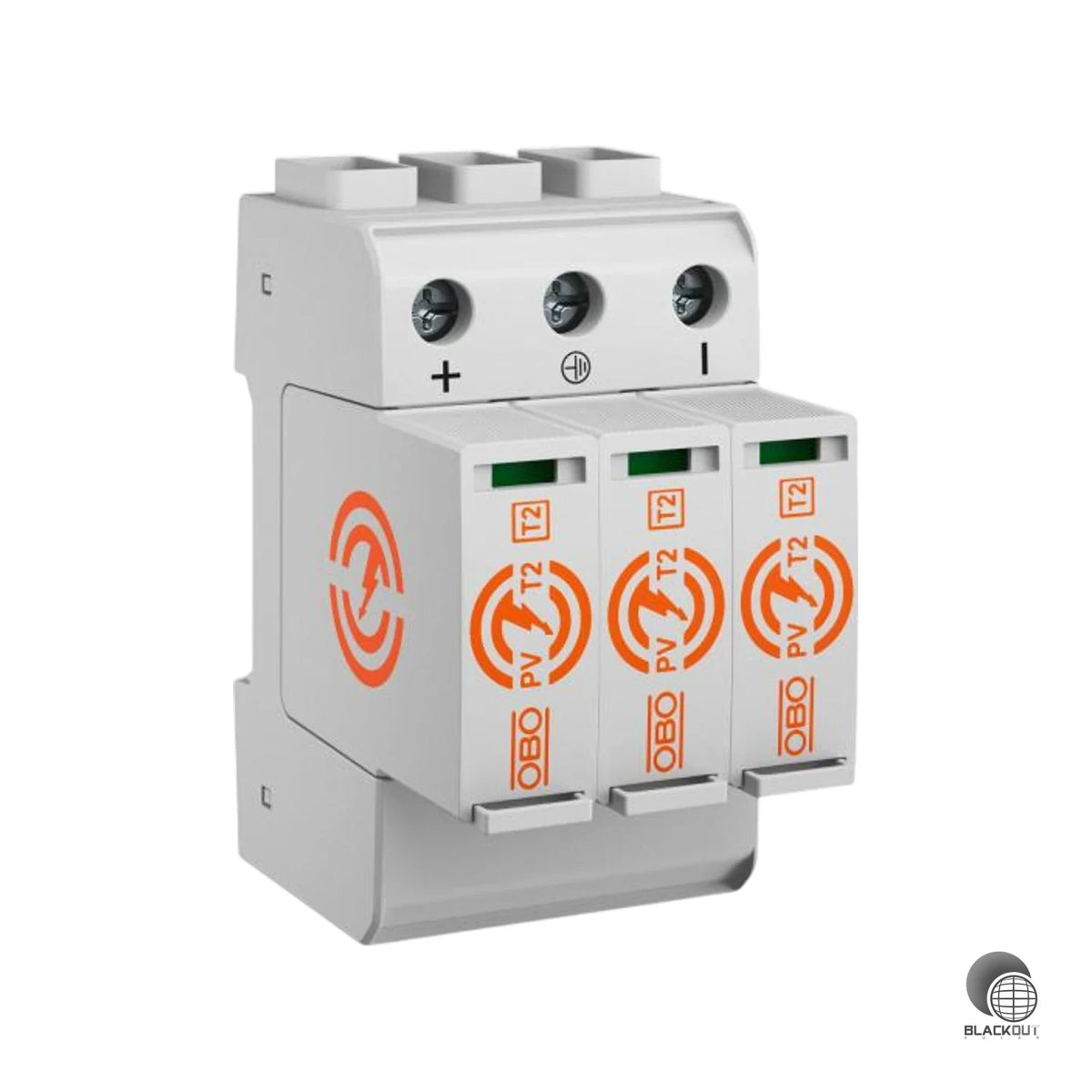 Dreipoliger Überspannungsableiter Typ 2 für PV-Anlagen bis 1500 V DC — schützt Wechselrichter und Anlage zuverlässig vor Blitz- und Schaltüberspannungen.
